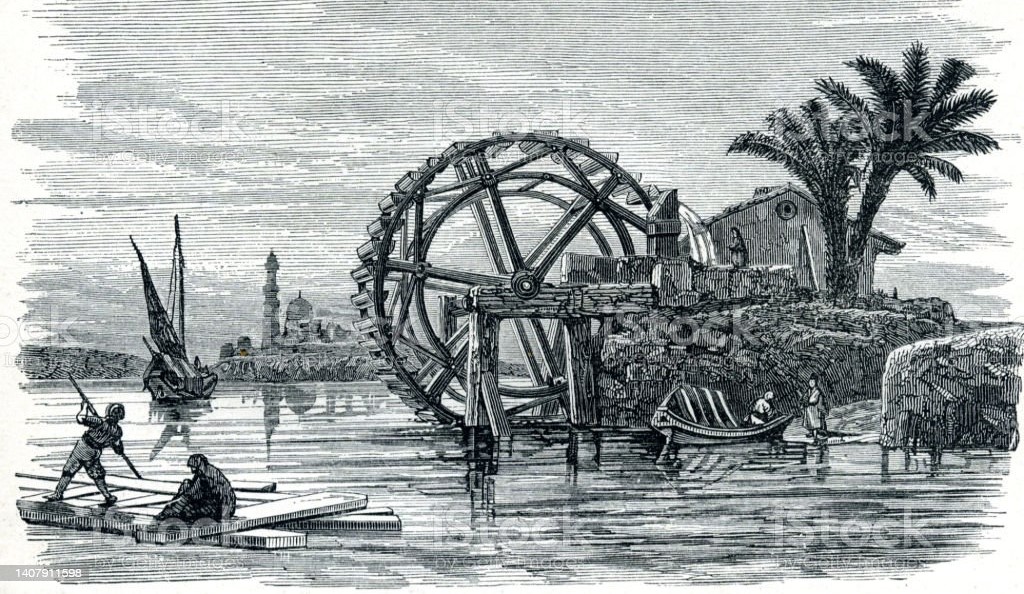 Invention of new technology a water wheel in Egypt